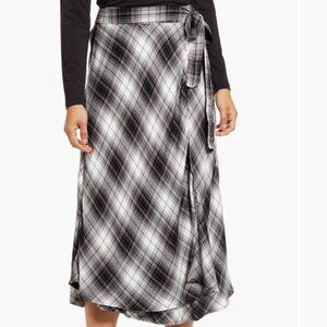 Caslon (Nordstrom Brand) Grey and White Plaid Wrap Midi Skirt